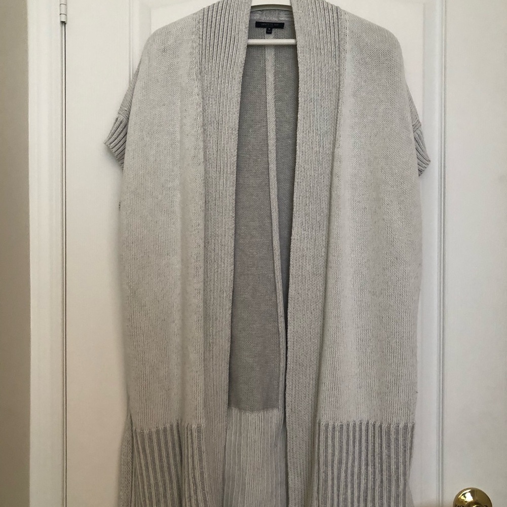 Lafayette 148 New York Light Gray Open Front Cardigan